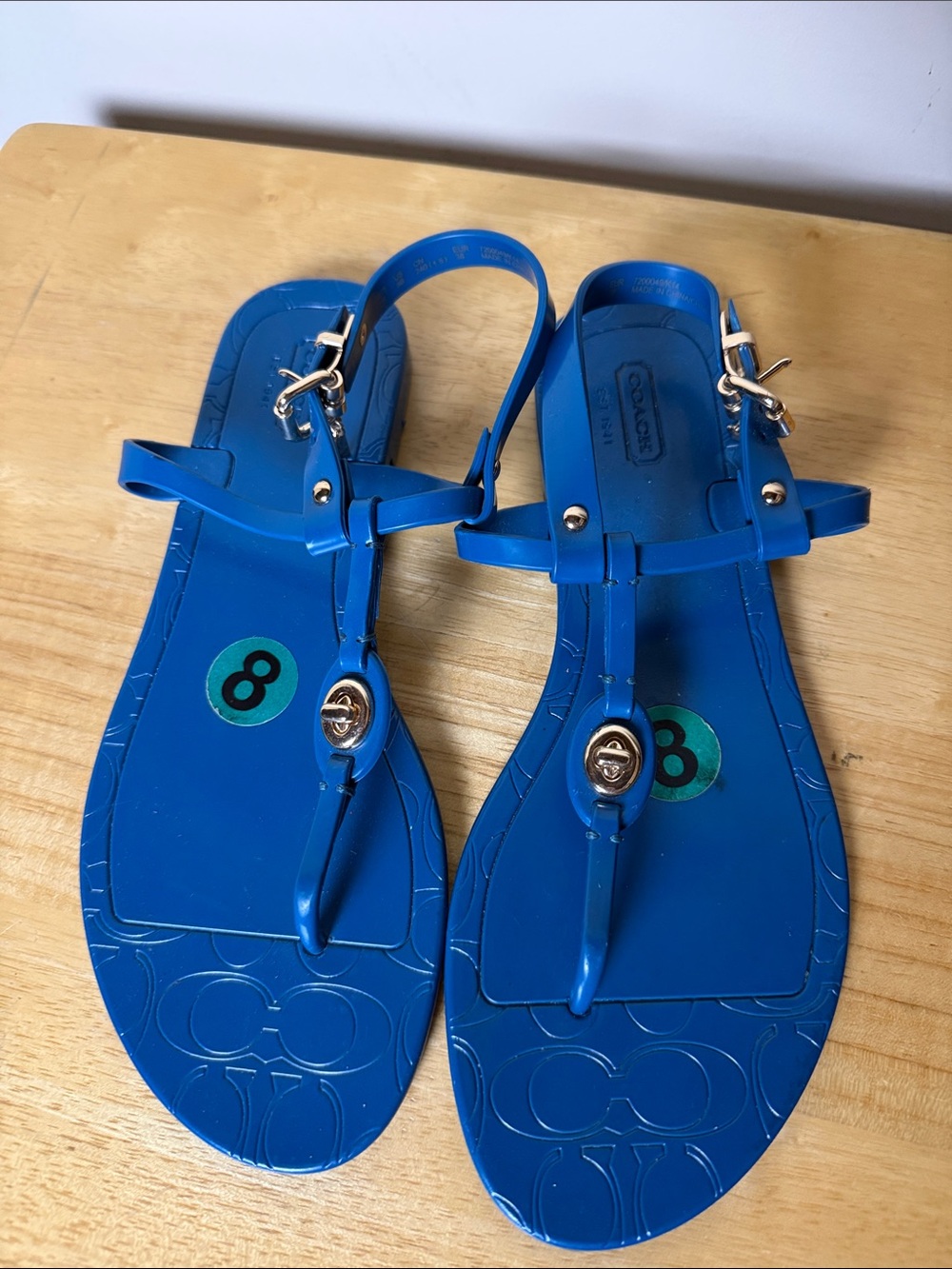 COACH Pier Shiny Jelly Open Toe Thongs Sandals Shoes 8B teal